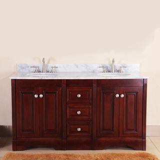 Austen 61 inch Double sink Vanity Set with Cherry Finish VIRTU Bathroom Vanities