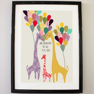 personalised giraffe family print by geri loves emi