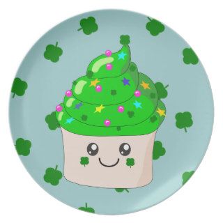 Green Shamrock St Patricks Day Cute Cupcake Plate