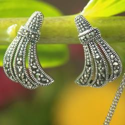Sterling Silver and Marcasite Necklace and Earring Set (Thailand) Jewelry Sets
