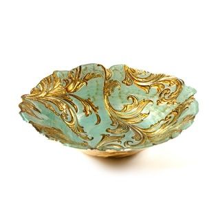 Vanessa Turquoise and Gold Centerpiece Bowl Badash Crystal Product Serving Bowls
