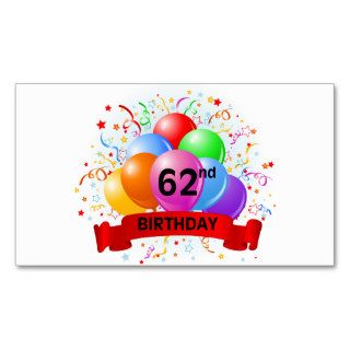 62nd Birthday Banner Balloons Business Card