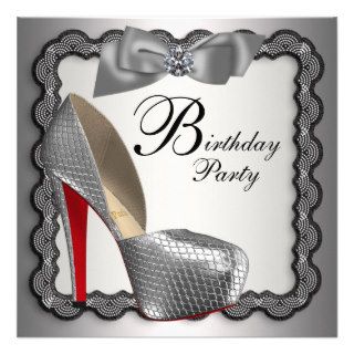 Black and Silver High Heel Shoe Birthday Party Custom Announcement