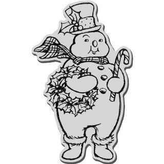 Stampendous Christmas Cling Rubber Stamp Wreath Snowman   Prints