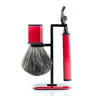 Red Mach 3 Head and Badger Brush 3 piece Shaving Set Manual Shavers