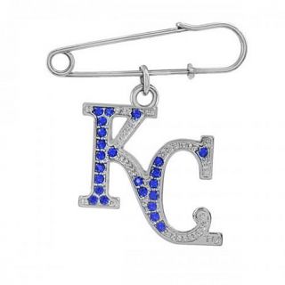 Game Time Silvertone Pin with Crystal Accented MLB Team Logo Charm   Kansas Cit