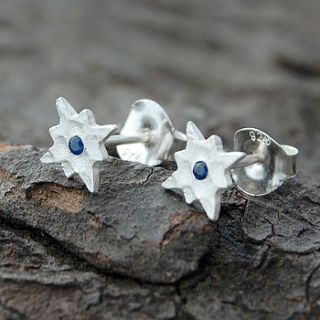 silver and blue sapphire star stud earrings by embers semi precious and gemstone designs