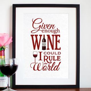 'given enough wine' typographic print by of life & lemons