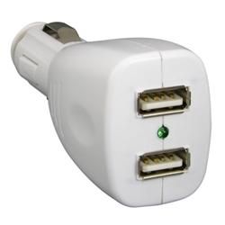 White USB 2 in 1 Data Cable/ 2 port USB Car Charger for SanDisk Sansa Eforcity Adapters & Chargers