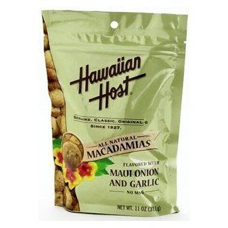 Hawaiian Host Macadamia Nuts Maui Onion and Garlic 4 / 11oz Bags with Bonus Hawaiian Tropical Tea  Snack Macadamia Nuts  Grocery & Gourmet Food