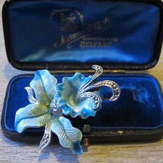 vintage marcasite enamel orchid brooch by ava mae designs