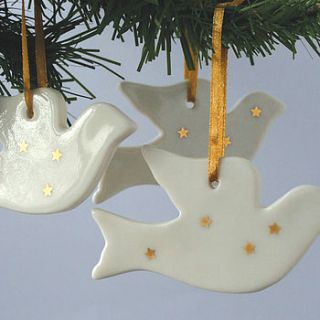 dove decorations with gold stars by jo heckett