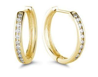 .50CTW Channel Set Diamond Hoop Earrings in Yellow Gold SZUL Jewelry