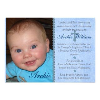 Baby Boys photo Christening invitation   Archie