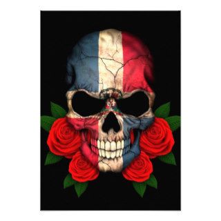 Dominican Republic Flag Skull with Red Roses Announcements