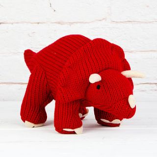 red knitted triceratops soft toy by the 3 bears one stop gift shop