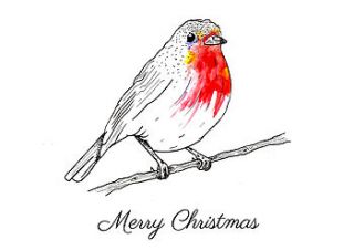 hand drawn robin christmas print by brambleberries