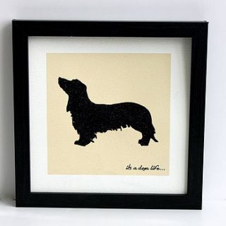 glittered dog dachshund framed print by debono & bennett
