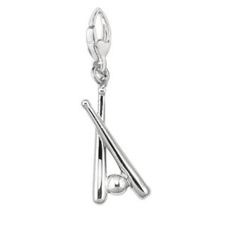 EZ Charms Sterling Silver Two Baseball Bats with Baseball Charm