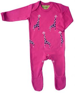 girl's hand printed giraffe babygrow by little dandies