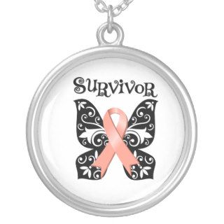 Uterine Cancer Butterfly Ribbon Necklace