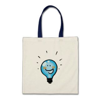 Cartoon light bulb character tote bag