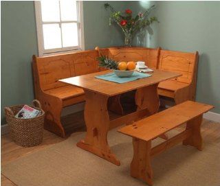 Shop 3pc Honey Finish Nook Dining Table & Benches Set at the  Furniture Store