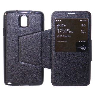 [JNJ] Samsung Galaxy Note 3 Hign Quality Flip Cover can Stand Foldable Function w/ Large Open Window  Black Cell Phones & Accessories