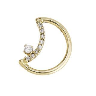 Body Gems 14k Gold LunEAR (Daith Moon) Seamless Moon Shape Body Jewelry Ring with 8 1mm Round CZs and 2mm Round Cz 16 Gauge Right Ear Body Gems Jewelry