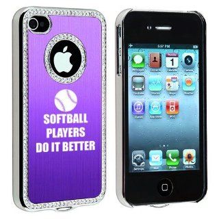 Apple iPhone 4 4S 4G Purple S1920 Rhinestone Crystal Bling Aluminum Plated Hard Case Cover Softball Players Do It Better Cell Phones & Accessories