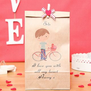 personalised bike valentine's gift bag by red berry apple