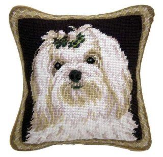 Maltese Dog Needlepoint Throw Pillow 10"  