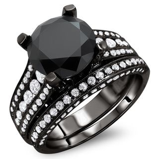 18k Black Gold 4 3/5ct TDW Certified Black and White Round Diamond Bridal Set (E F, VS1 VS2) Bridal Sets