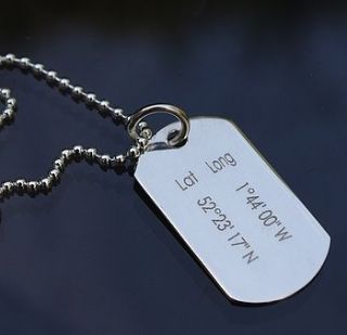 personalised coordinates dog tag necklace by capture & keep