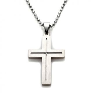 Men's Stainless Steel Diamond Center Cross with 24" Chain
