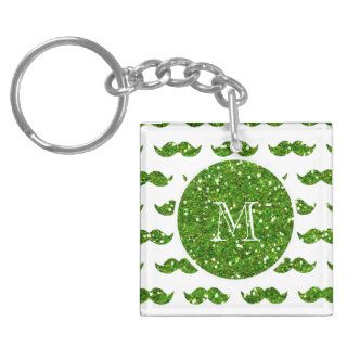 Green Glitter Mustache Pattern Your Monogram Acrylic Key Chains