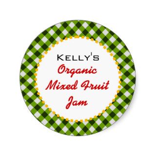 Green gingham mixed fruit jam label sticker