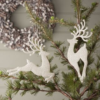 silver or white glitter reindeer set of two by the contemporary home