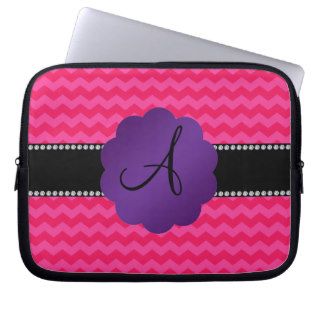 Monogram hot pink chevrons laptop computer sleeves