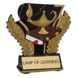 Lamp Of Learning Trophies   Gold and Black 6 Inch Wreath Resin Award Lamp Of Learning
