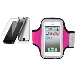 CommonByte For iPhone 5 G 5th Gen Silver/Hot Pink Armband Sportband Case+2x Mirror Film Cell Phones & Accessories
