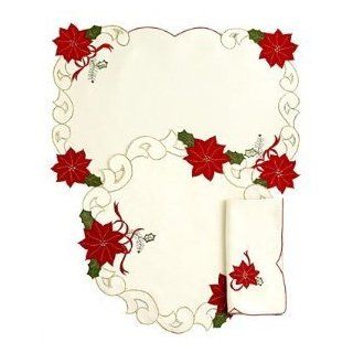 Sam Hedaya Table Linens, Merry Poinsettia 16" Round Placemat   Set of 4   Tablecloths