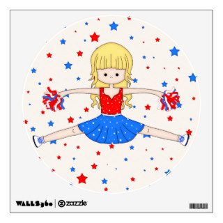 Cute Patriotic Blonde Cheerleader Girl Cartoon Wall Decor