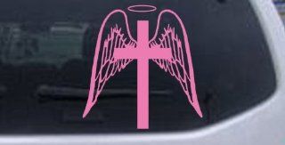 6in X 5.8in Pink    Angel Wings Cross Halo Christian Car Window Wall Laptop Decal Sticker Automotive