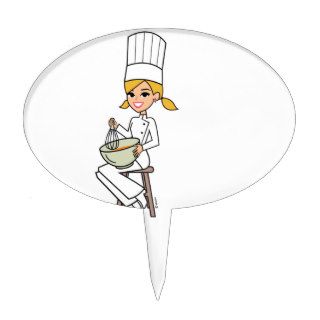 Unique Girl Chef Illustration Cake Toppers