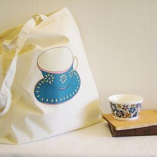 sale custom scandinavian teacup canvas bag by hannah stevens