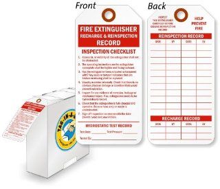 Fire Extinguisher Recharge and Reinspection Record Tag, Polyolefin Tag, 100 Tags / Box, 3" x 6.25" Automotive