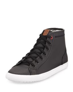 High Top Leather Sneaker, Black