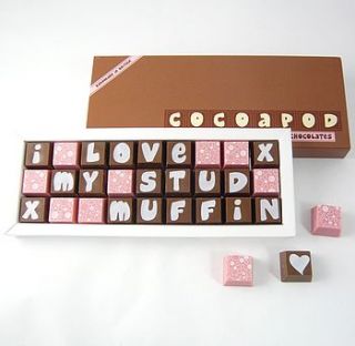 personalised chocolates in a medium box by chocolate by cocoapod chocolate