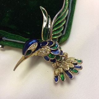 hummingbird enamel vintage brooch by iamia